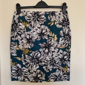 NWOT Ann Taylor Floral Teal Gold Pencil Skirt 4P